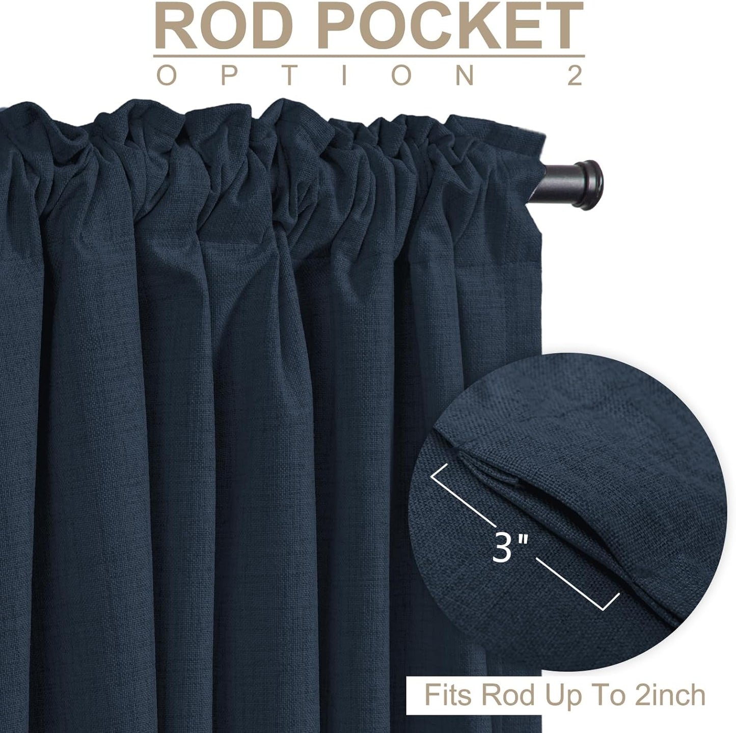 Skiennix 100% Blackout Linen Curtains - Thermal Insulated Drapes, Navy, 50" W x 84" L, 2 Panels Set