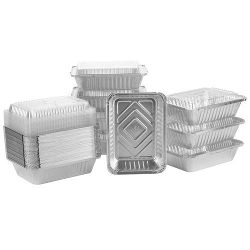 Aluminum Pans With Plastic Dome Lids - 50 Count - 2.25LB (8.5"x6") Oblong Pans - To Go Containers With Lids - Disposable Tin Foil Pans - Perfect For Catering, Meal Prep, Baking, Freezer Safe