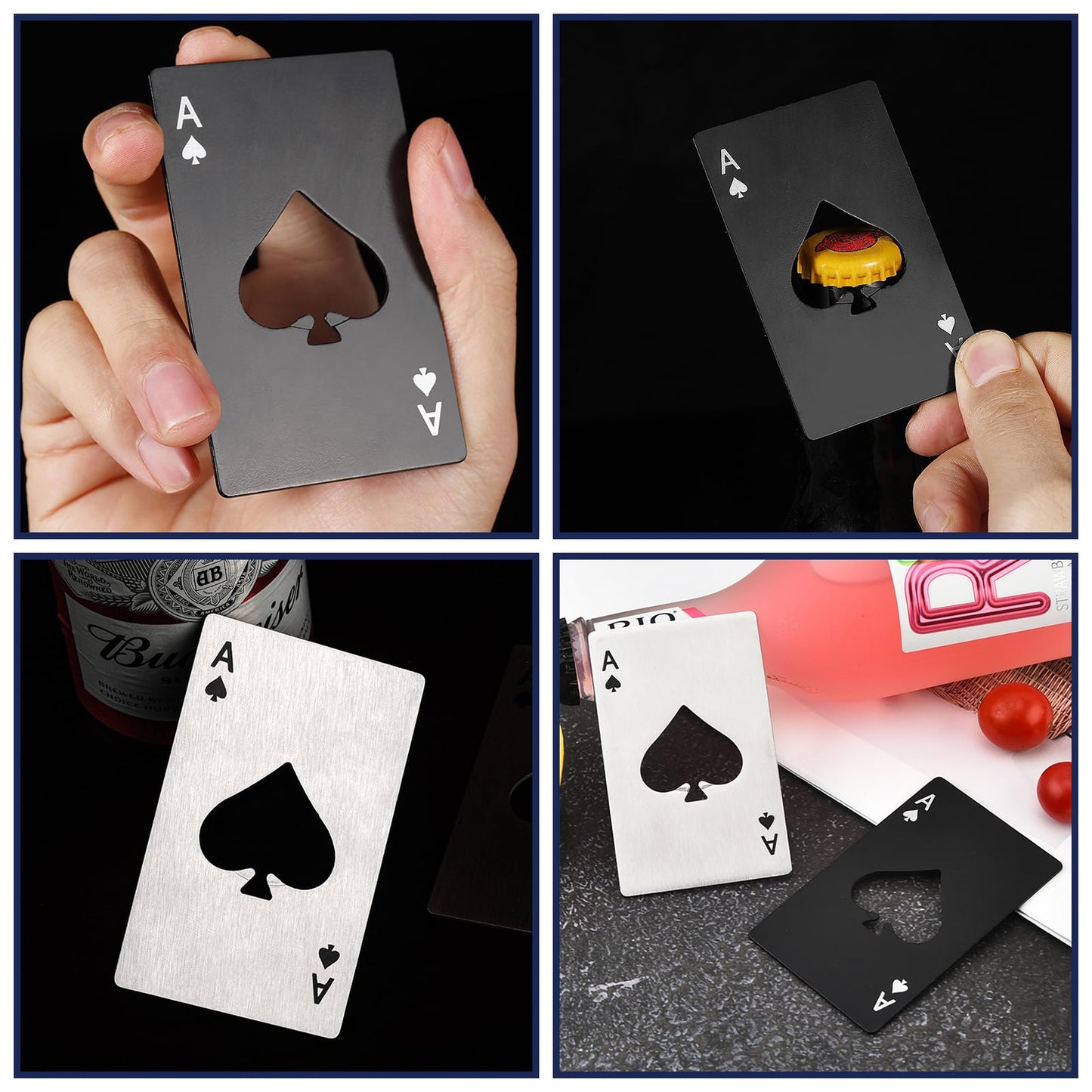 100 Pack Ace of Spades Bottle Openers Bulk Metal Credit Card Beer Bottle Openers Poker Card Bottle Openers Wallet Bottle Opener for Party Favor Wedding Favor Groomsmen Bridesmaid Gift (Black&Silver)