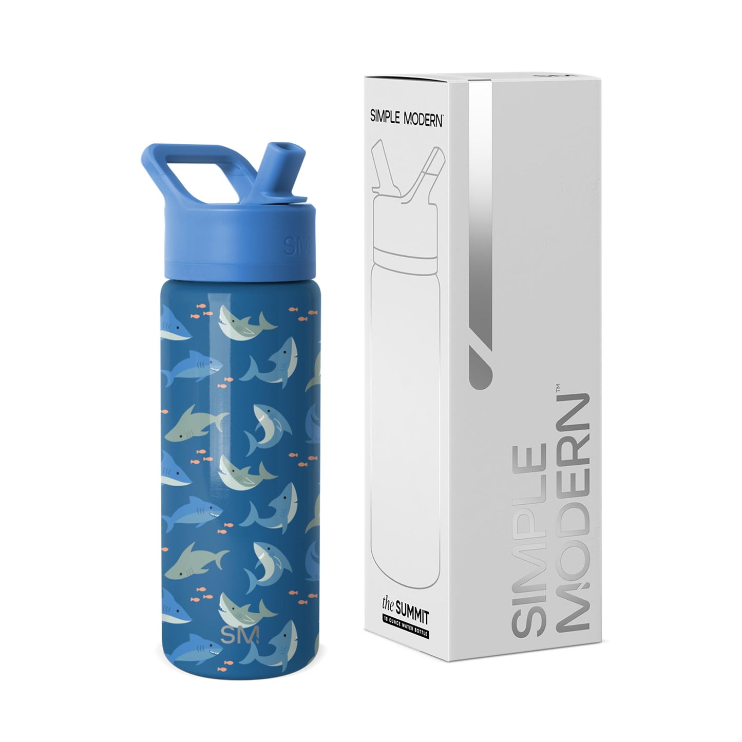 Simple Modern Kids Summit Water Bottle with Straw Lid | 18oz Stainless Steel Cup Insulated Tumbler for Toddlers, School | Shark Shiver