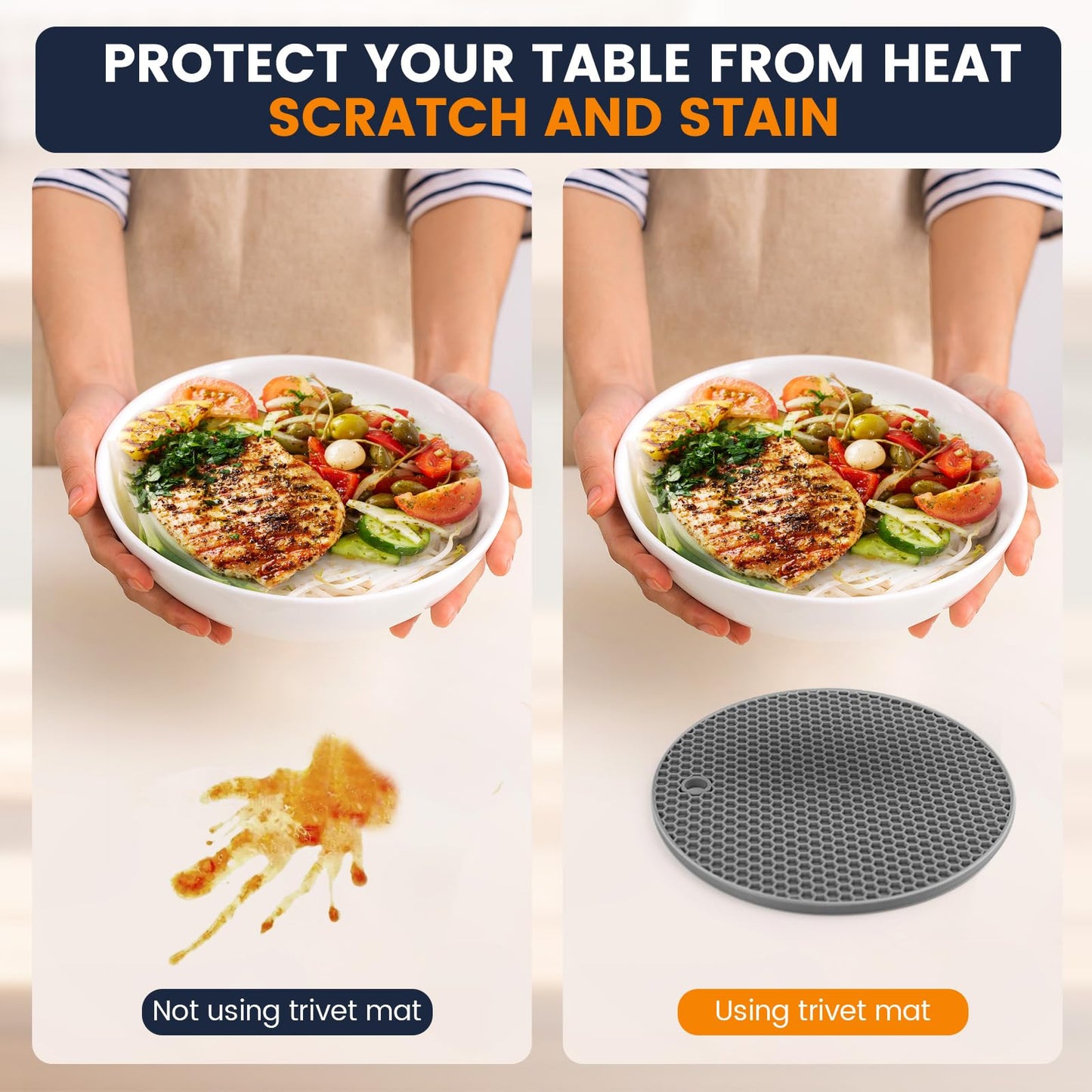 Silicone Trivet Mats 4 Heat Resistant Pot Holders Multipurpose Non-Slip Hot Pads for Kitchen Potholders, Drying mat, Jar Opener, Spoon Holder, Coaster.(Dark Grey)