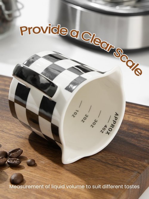 ABRUTY Espresso Cups, 5 OZ Ceramic Double Spouts Cups, Espresso Shot Cup with Handle and Measuring, Small Coffee Mugs Accessories for Espresso Machine Set Suitable for Milk Syrup
