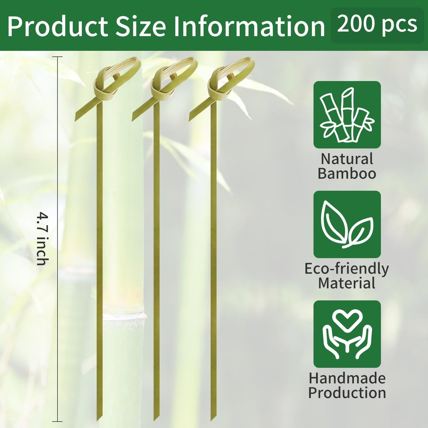 200 Pcs 4.7 Inch Bamboo Cocktail Picks-Fancy Knot Appetizer Skewers,Bamboo Skewers,Eco-Friendly Biodegradable Cocktail Sticks for Drinks, Fruit, Charcuterie, Party Supplies