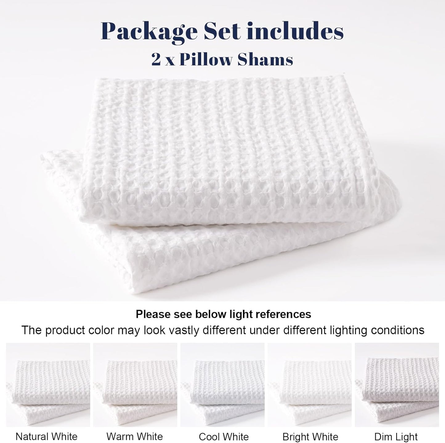 PHF Euro Shams Pillow Covers - Ultra Soft Waffle Weave, Breathable & Skin-Friendly, 26" x 26", White - 2 Pack