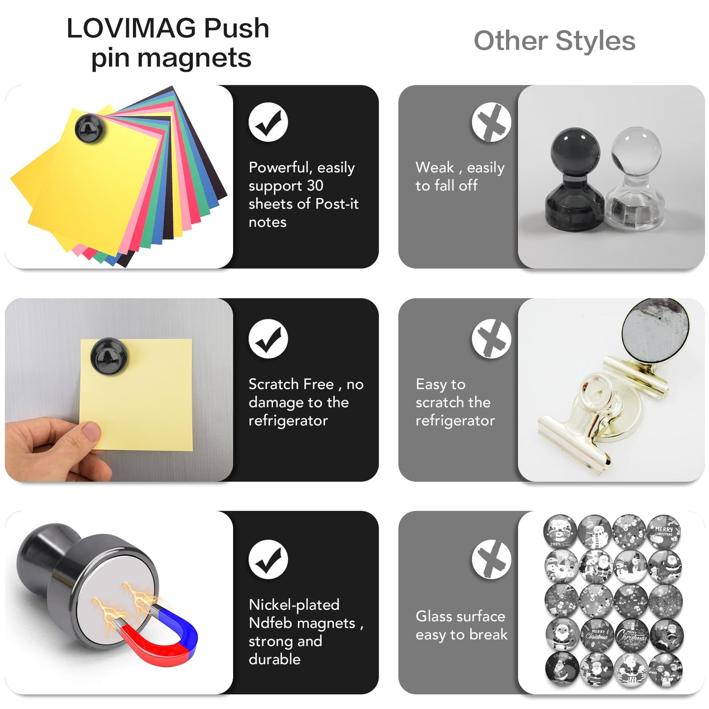 LOVIMAG Fridge Magnets 16Pcs Refrigerator Whiteboard Small Strong Magnet Classroom Kitchen Accessories Decorative Locker Set Decor Must Haves Office Calendar Refrigerador Magnetic Cute Crafts Black