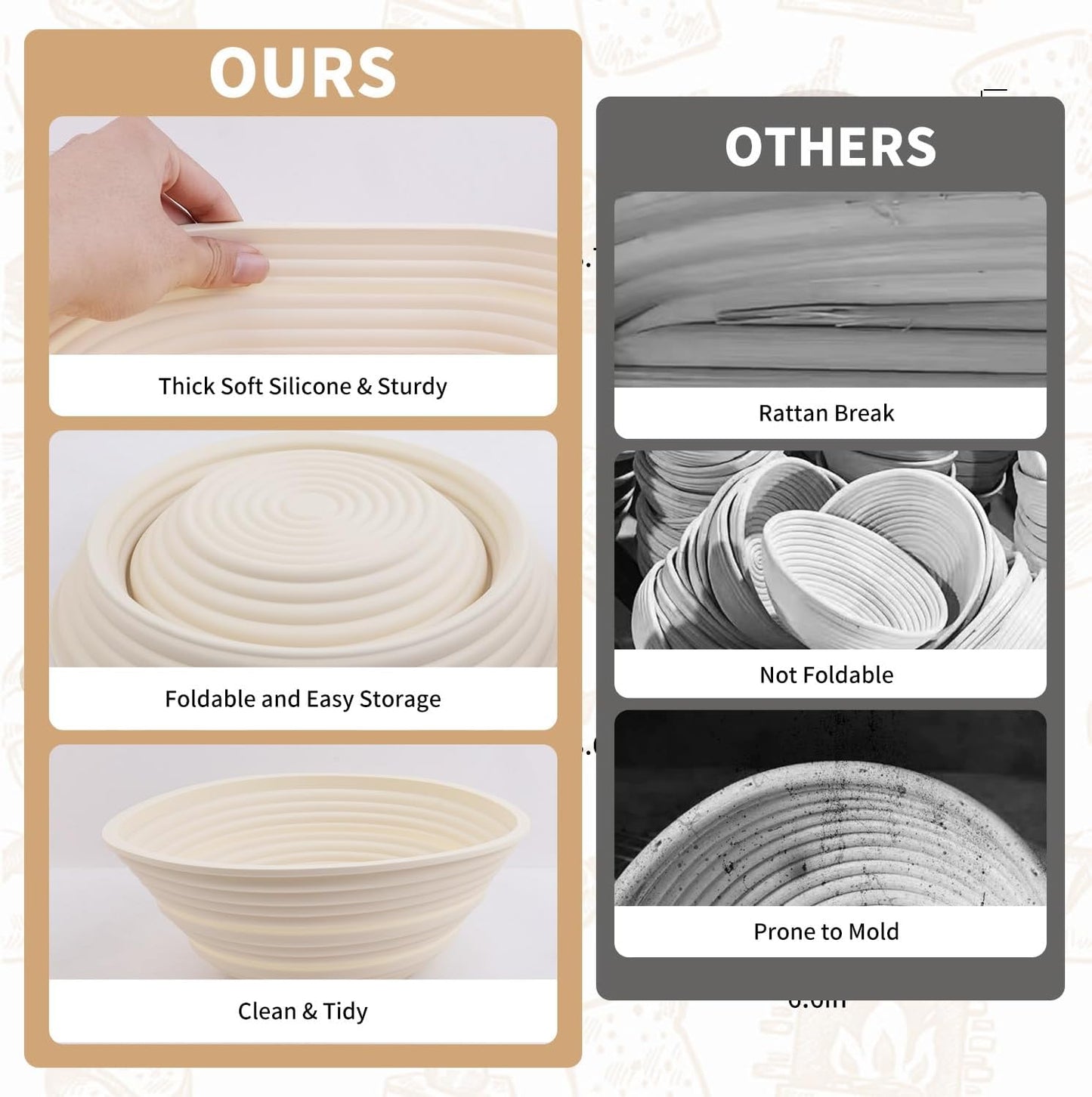 Skiennix Silicone Banneton Bread Proofing Baskets - 10" Oval & 9" Round Non-Stick Dough Bowls | BPA-Free Sourdough Baking Supplies