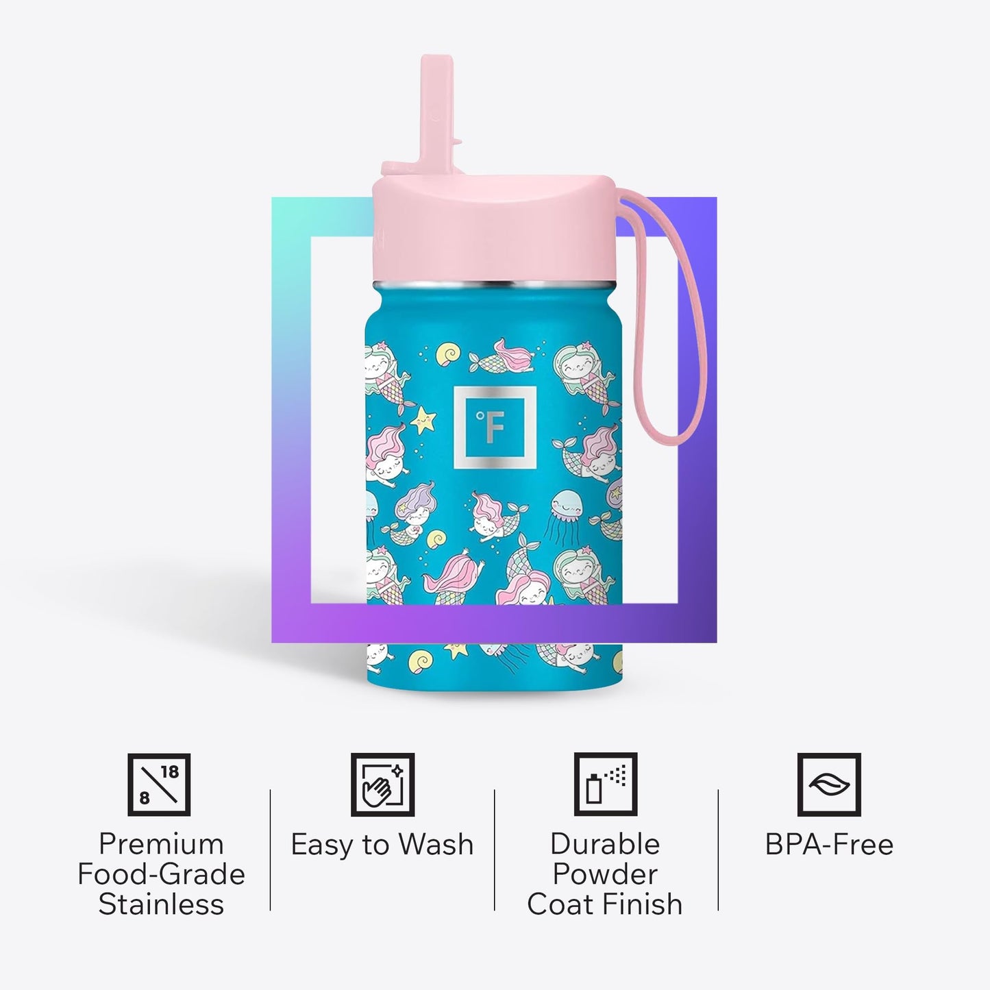 IRON °FLASK Kids Water Bottle - Straw Lid, 20 Name Stickers, Vacuum Insulated Stainless Steel, Double Walled Tumbler Travel Cup, Mug - Stardust Unicorns, 14 Oz
