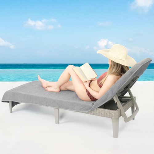 Cotton Paradise Lounge Chair Towel - Light Grey Chaise Lounge Pool Towel with Pocket | 32x86 in