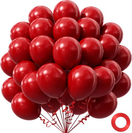 Dark Red Balloons - 12-Inch Red Latex Balloons | 50-Pack for Bridal Shower & Birthday Party Decor