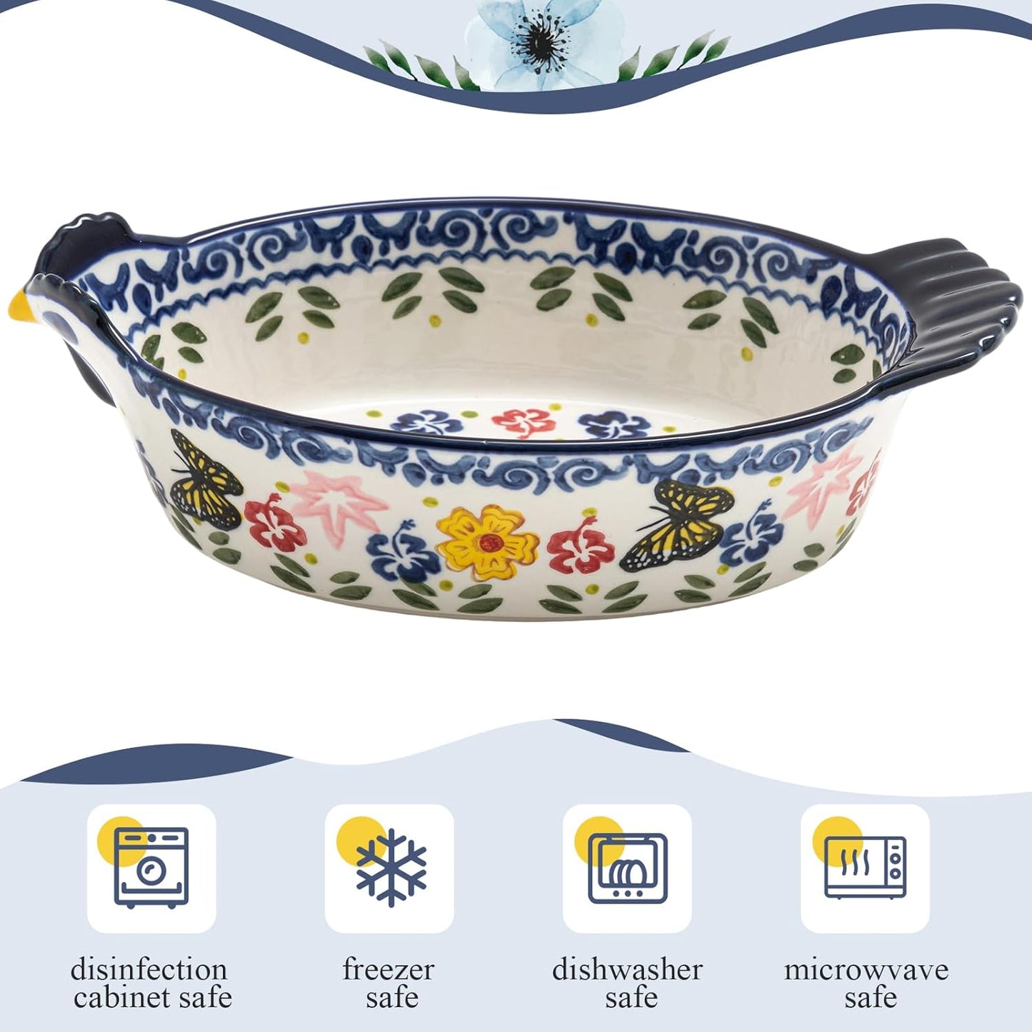 Uiifan 27 oz Ceramic Casserole Dish - Vintage Chicken Shape Bakeware | Oven & Dishwasher Safe