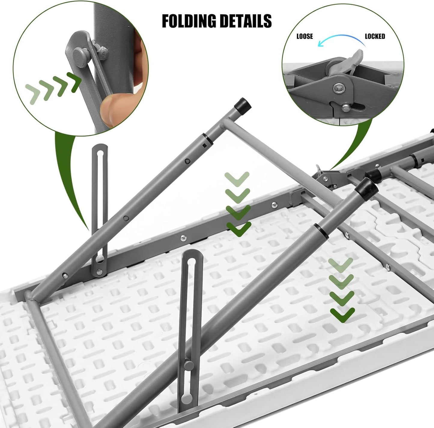 Byliable Folding Table - 4 Foot Portable Heavy Duty Utility Table | Adjustable Height, White, Ideal for Indoor & Outdoor Use