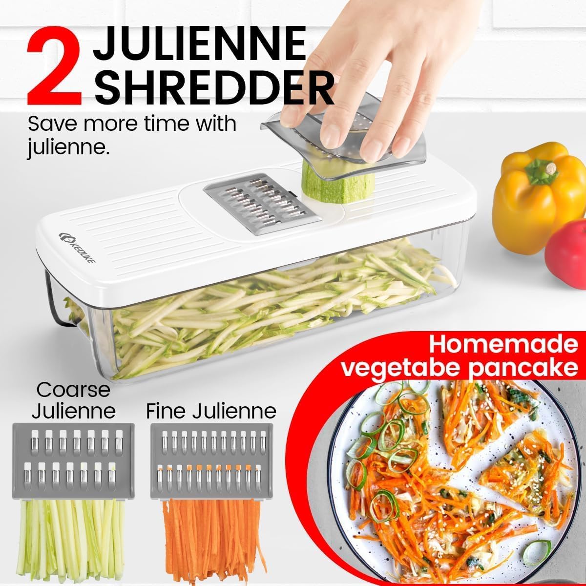 KEOUKE 8-in-1 Vertical Vegetable Chopper - Safe Mandoline Slicer with Container & Hand Guard for Easy Food Prep