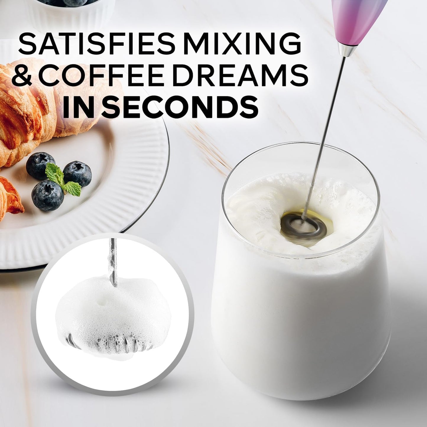Zulay Kitchen Milk Frother Wand - Ultra Fast Handheld Electric Whisk for Coffee & Lattes - Pink Spritz