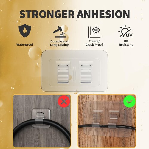 IFLOH Hooks for Outdoor String Lights Clips: 100Pcs Heavy Duty Cable Clips with Waterproof Adhesive Strips for Hanging Christmas Light - Outside UV-Resistant Clear Sticky Cord Holders Rope Organizer