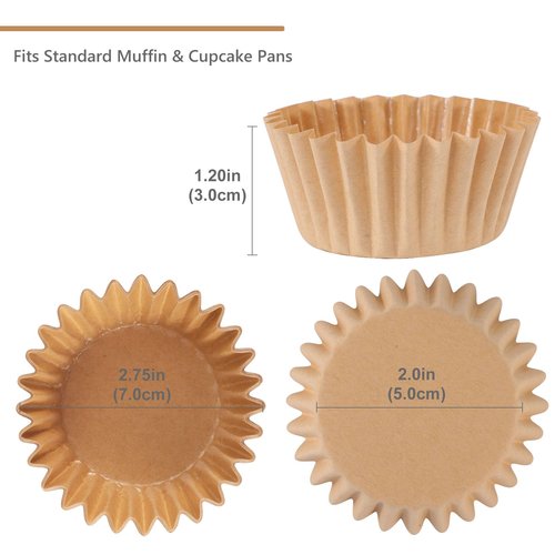 Caperci Heavy Duty Standard Natural Cupcake Liners 150 Counts - Grease-Resistant Paper Muffin Baking Cups, Odorless, No Muffin Pan Needed, Easily Peels (Natural)