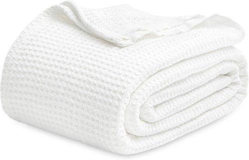 Bedsure Gentlesoft 100% Cotton Blanket - Cooling, Breathable & Soft Queen Size, White, 90x90 Inches