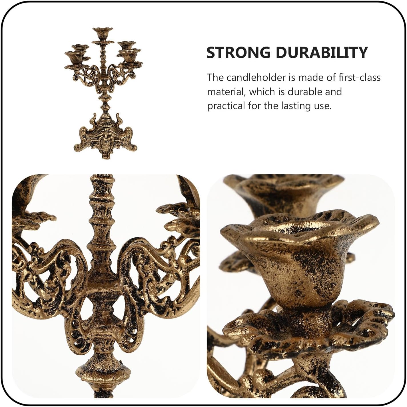 Skiennix Metal Candle Holder - 5 Arms Candelabra for Christmas & Wedding Centerpieces | 12 Inch