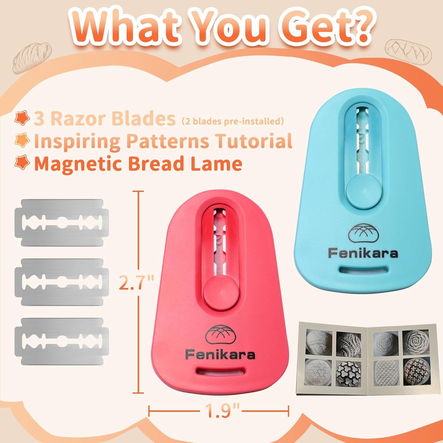 Skiennix Magnetic Sourdough Scoring Tool - Professional Bread Lame with Patterns Booklet & Razor Blades | 2PCS Set