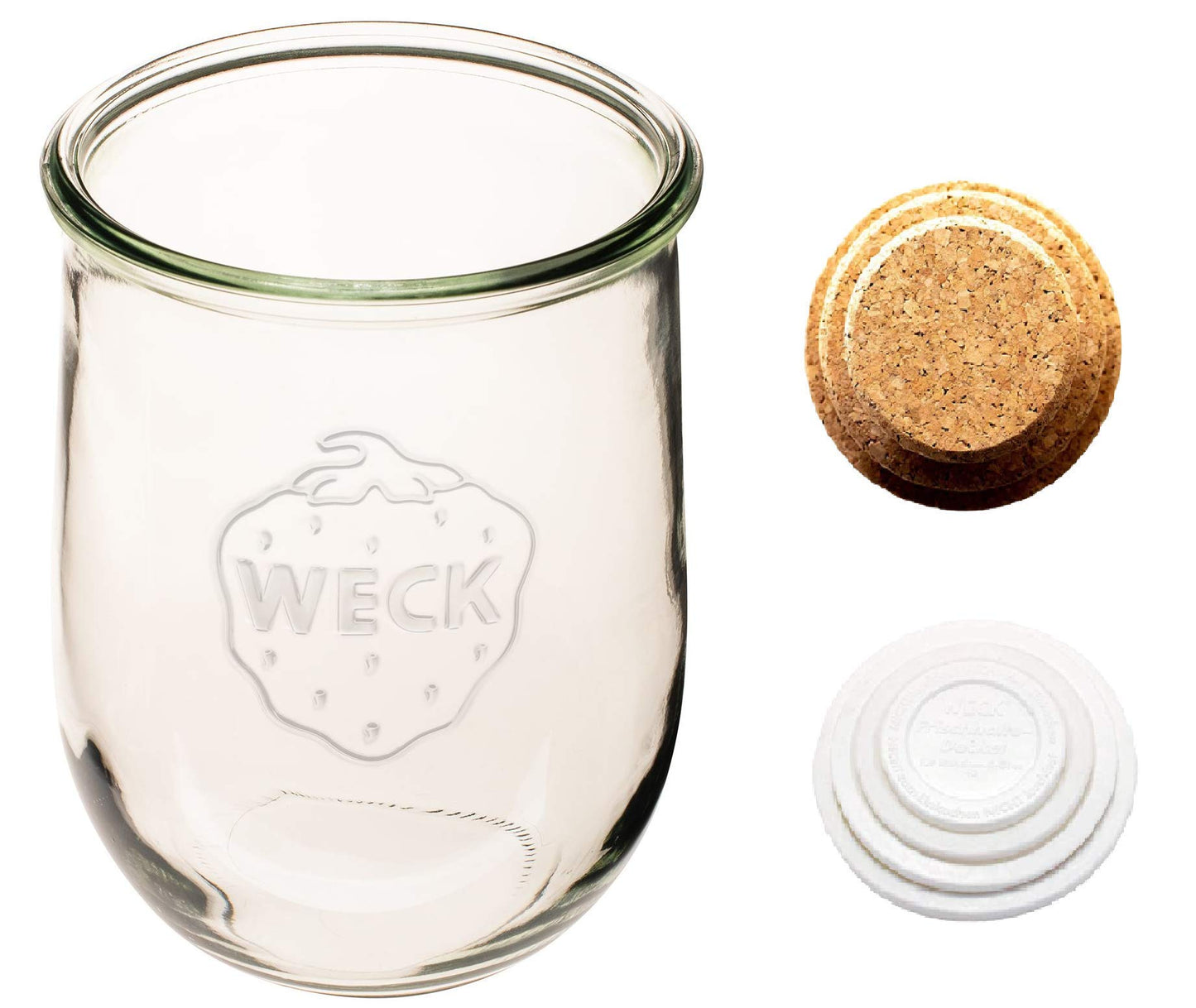 WECK - 745 Weck Tulip Jar 1 Liter - Sour Dough Starter Jars - Large Glass Jar for Sourdough - Tulip Jar with Wide Mouth - Suitable for Canning and Storage - (1 Jar, Glass Lid, Cork Lid, & Keep Fresh Lid)