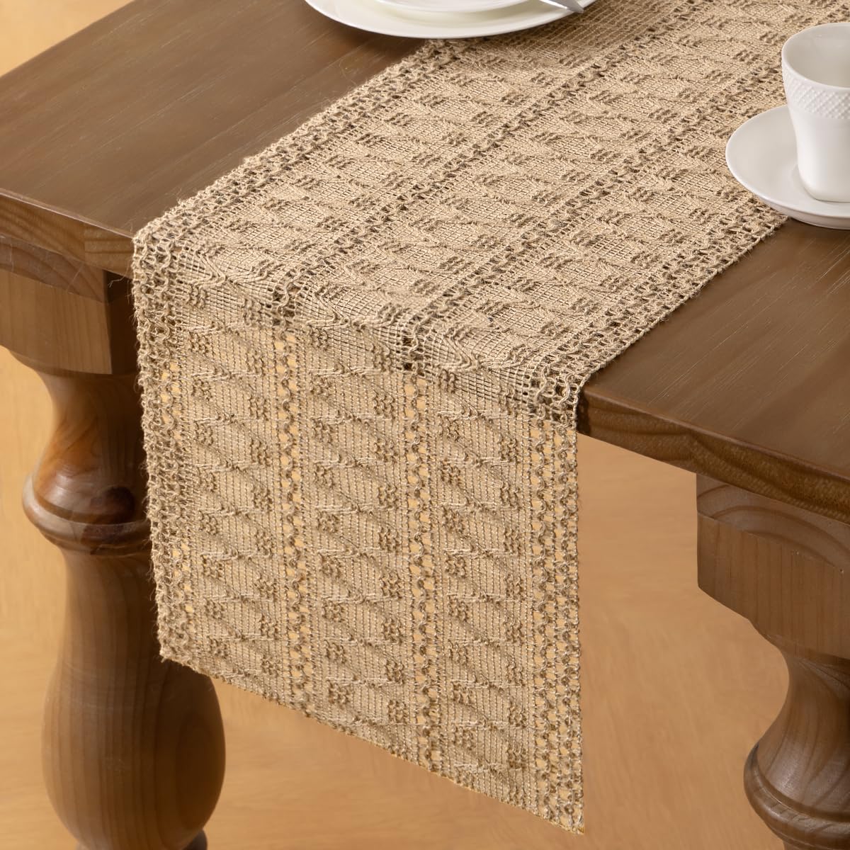 MLMW Boho Table Runner 36 inches Small Coffee Table Runner Rustic Burlap Macrame Jute Table Runner Dresser Runners for Bedroom Living Room Home Decor