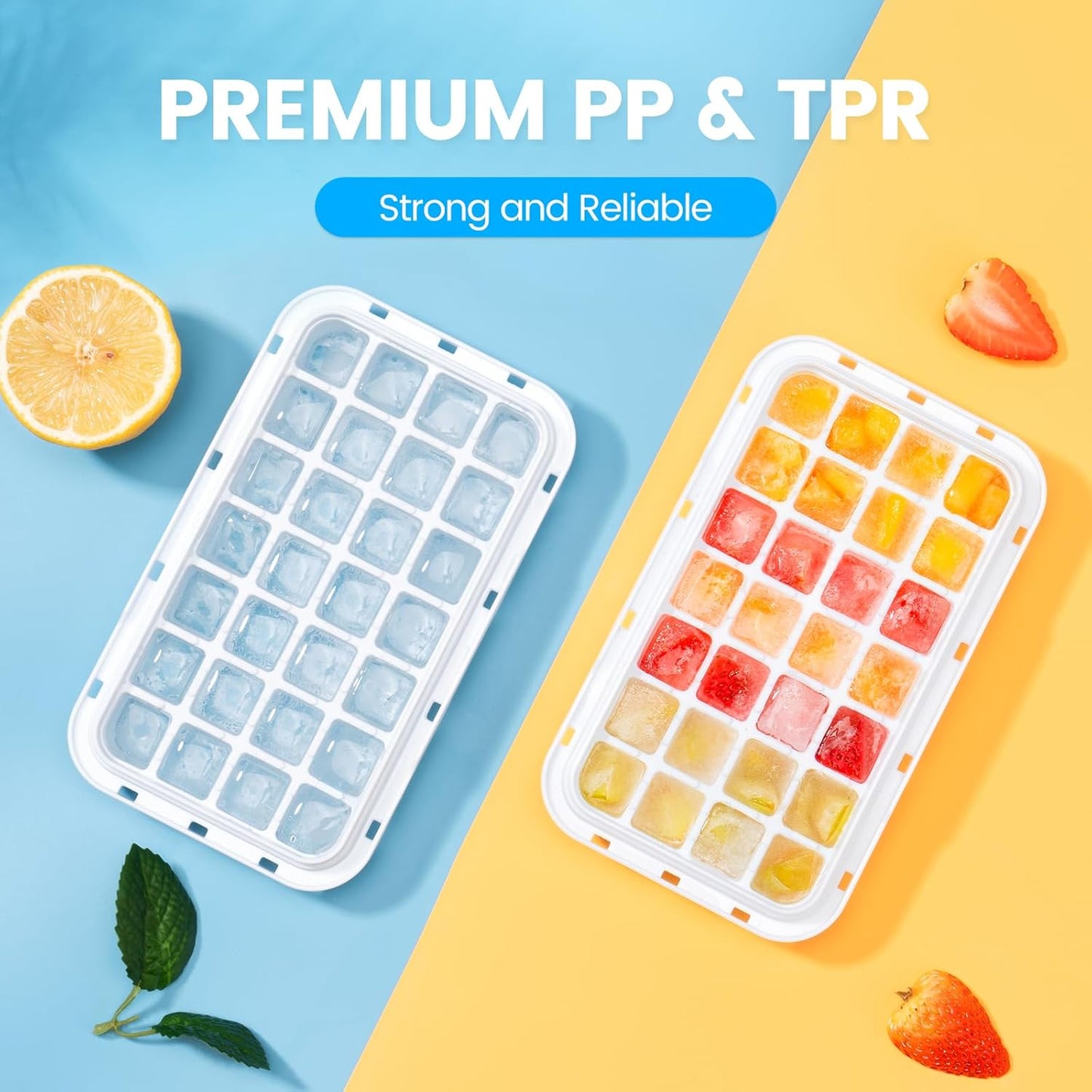 PHINOX Ice Cube Tray Set - 56 Pcs BPA-Free Ice Trays with Lids, Container & Scoop for Freezer