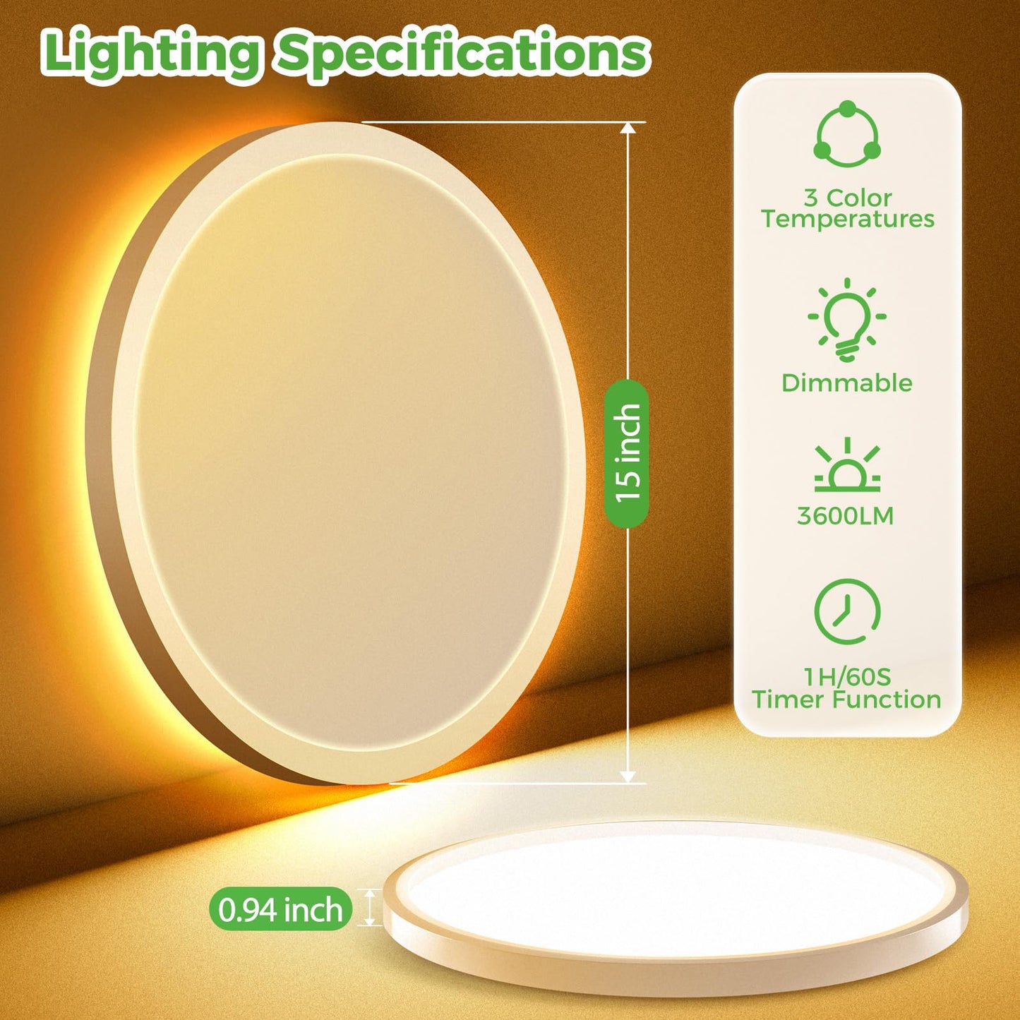 zemty 15 Inch LED Ceiling Light with Night Light 1800K, 3000K/4000K/6500K Dimmable Ceiling Light Fixtures with Remote Control, Low Profile Ceiling Lighting for Bedroom Living Room Kitchen-White