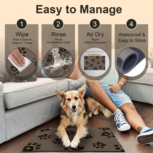 BLESWIN Pet Feeding Mat - Waterproof & Non-Slip Dog Bowl Mat | 12"x20" Brown for Messy Drinkers