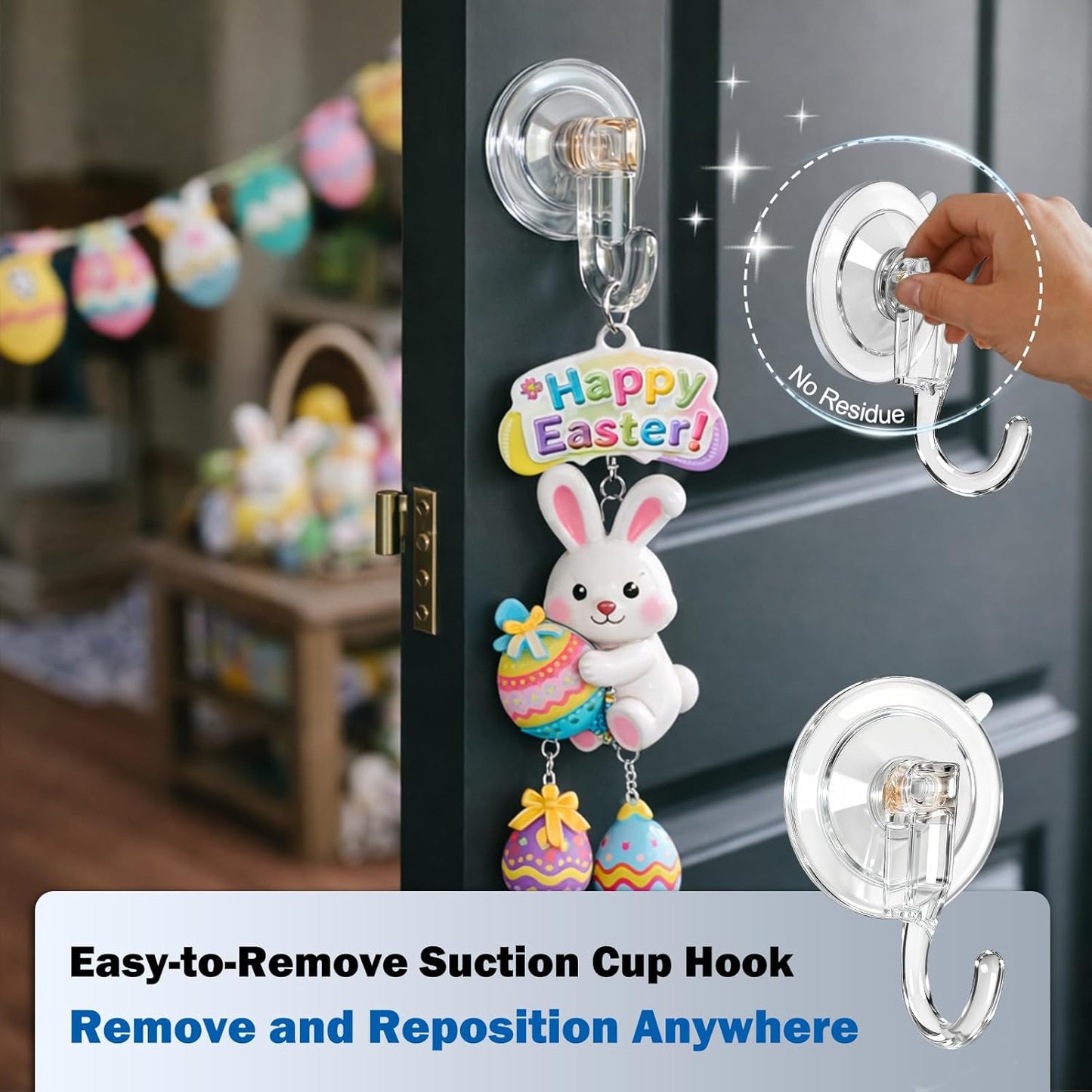 Skiennix Suction Cup Wreath Hangers - 6 Pcs Heavy-Duty Clear Hooks for No-Damage Holiday Decor