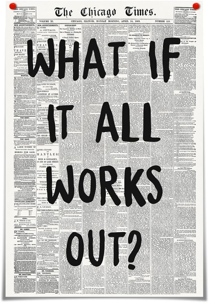 Zphvaqd Trendy Newspaper Canvas Wall Art - "What If It All Works Out" Print | Black & White Home Decor 16 x 24 in Unframed