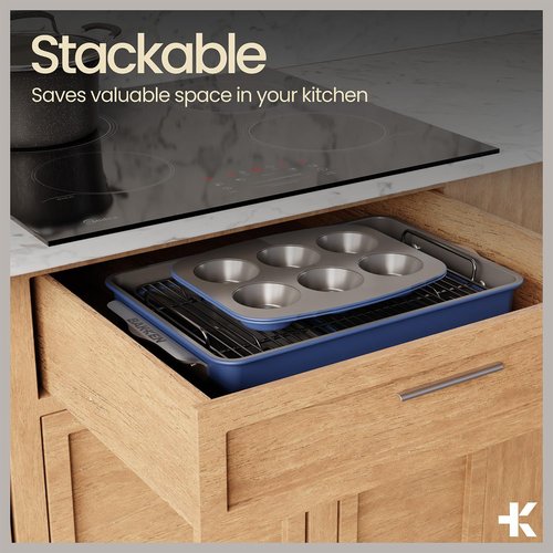 Bakken Bakeware Set - 8-Piece Nonstick Ceramic Coated Pans | Oven Safe Up to 500°F, Blue