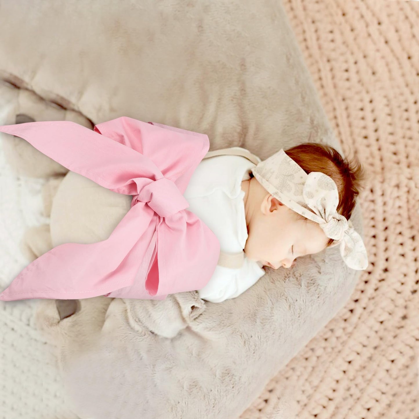 Man Fai Sky Newborn Swaddle Sash, Soft Cotton Bow Decorative Strap for Swaddles, Adorable Maternity Bow Sash, 70x5.5 Inch, Pink