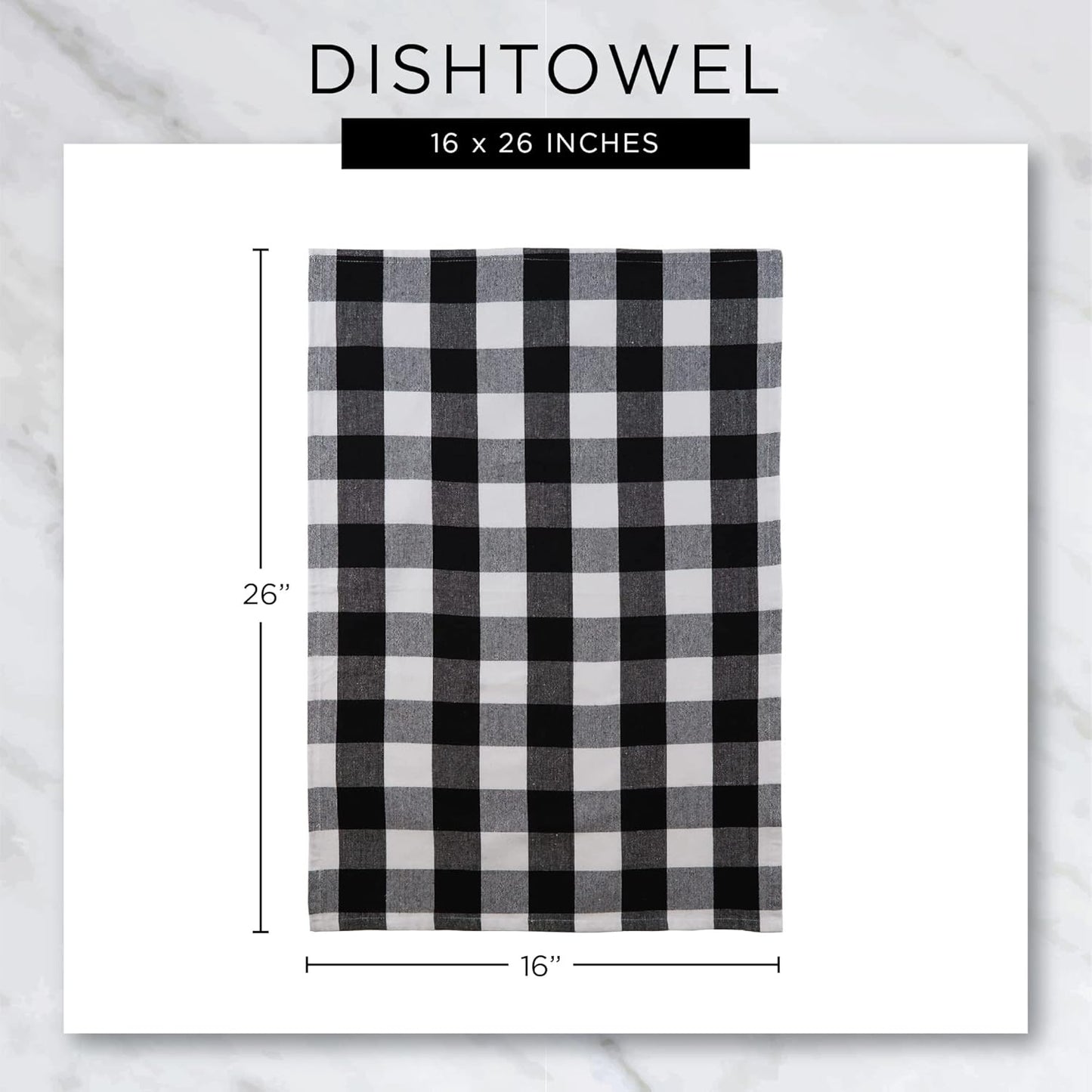 Black Check Windowpane Dishtowel Set - 4-Piece Terry Collection, 16x26