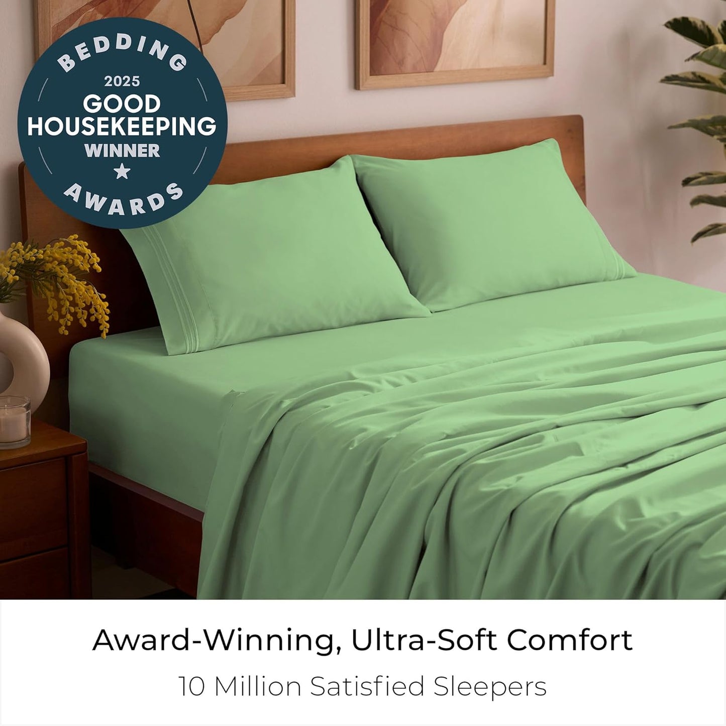 Mellanni Full Sheets Set - 4 PC Hotel Luxury Bedding | Extra Soft, Cooling, Wrinkle & Stain Resistant (Pistachio)