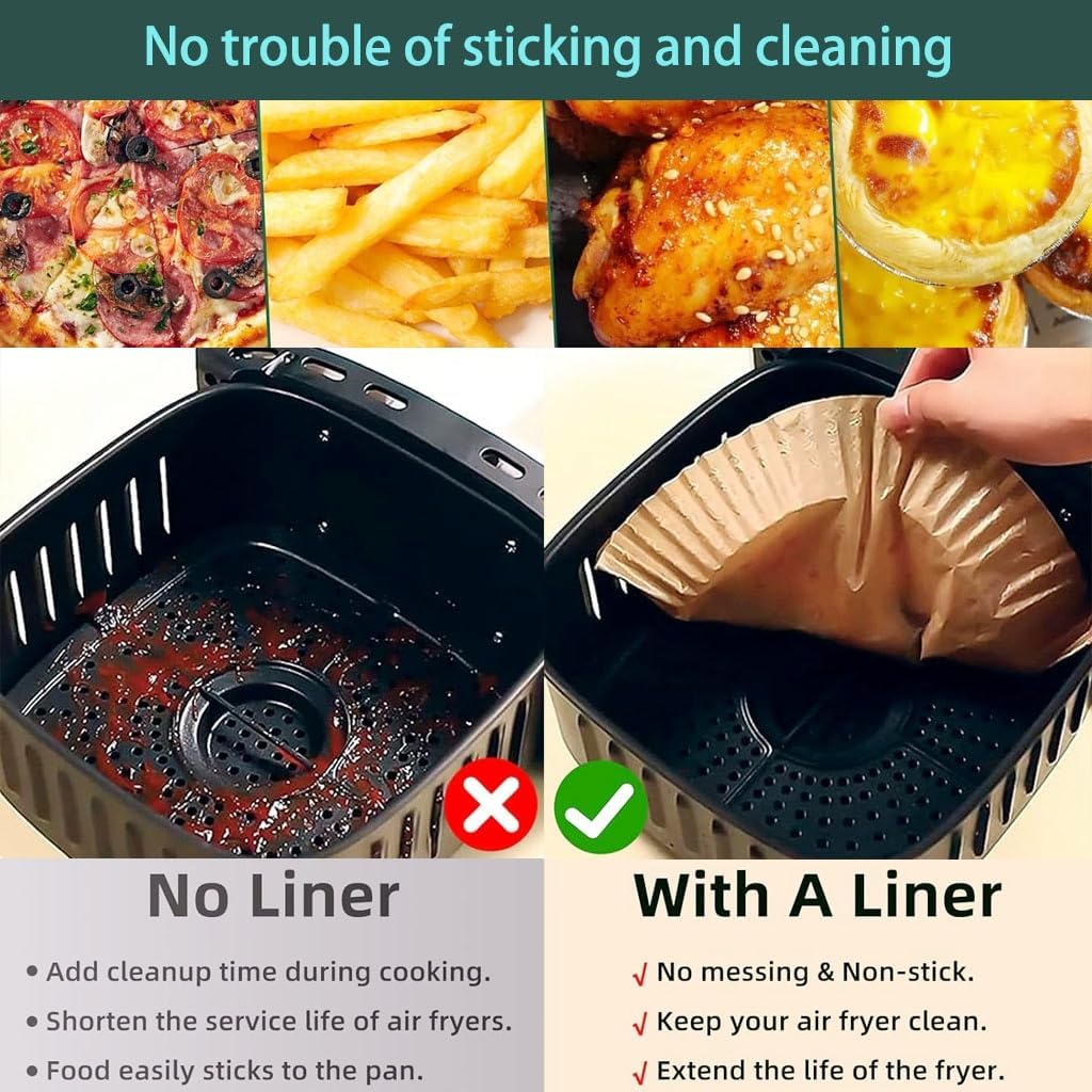 Skiennix Parchment Paper | 125PCS Non-Stick Air Fryer Liners - 7.9 Inch Round for 5-8QT Cooking