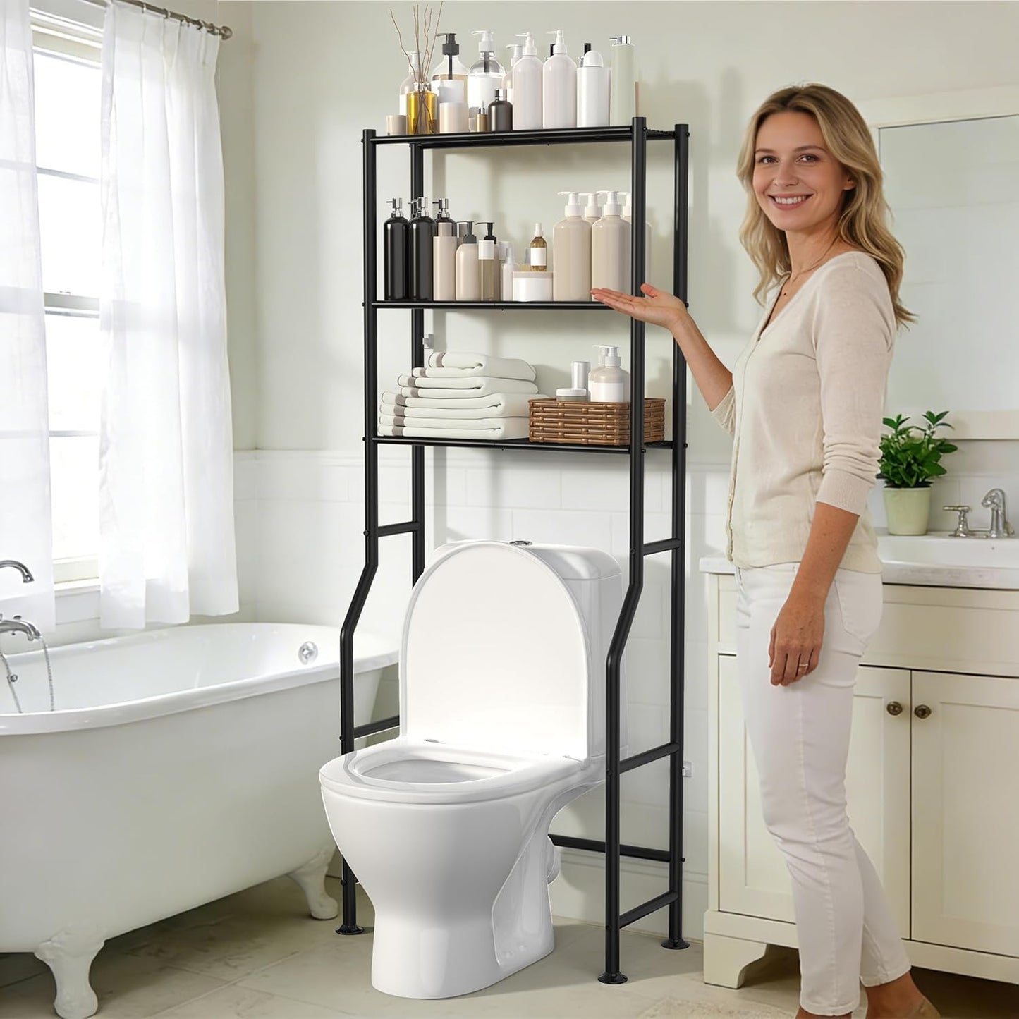 Regine Switzerland 3-Tier Over The Toilet Storage - Freestanding Metal Bathroom Shelves in Black