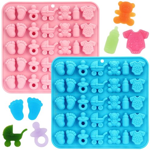 2 Pack Baby Shower Chocolate Molds, Babies Silicone Candy Molds with Onesie Feet Pacifier Cradles Bear Bottle, Babies Chocolate Molds for Party Cake Candy Gummy Cupcake Topper Decorations (Baby)
