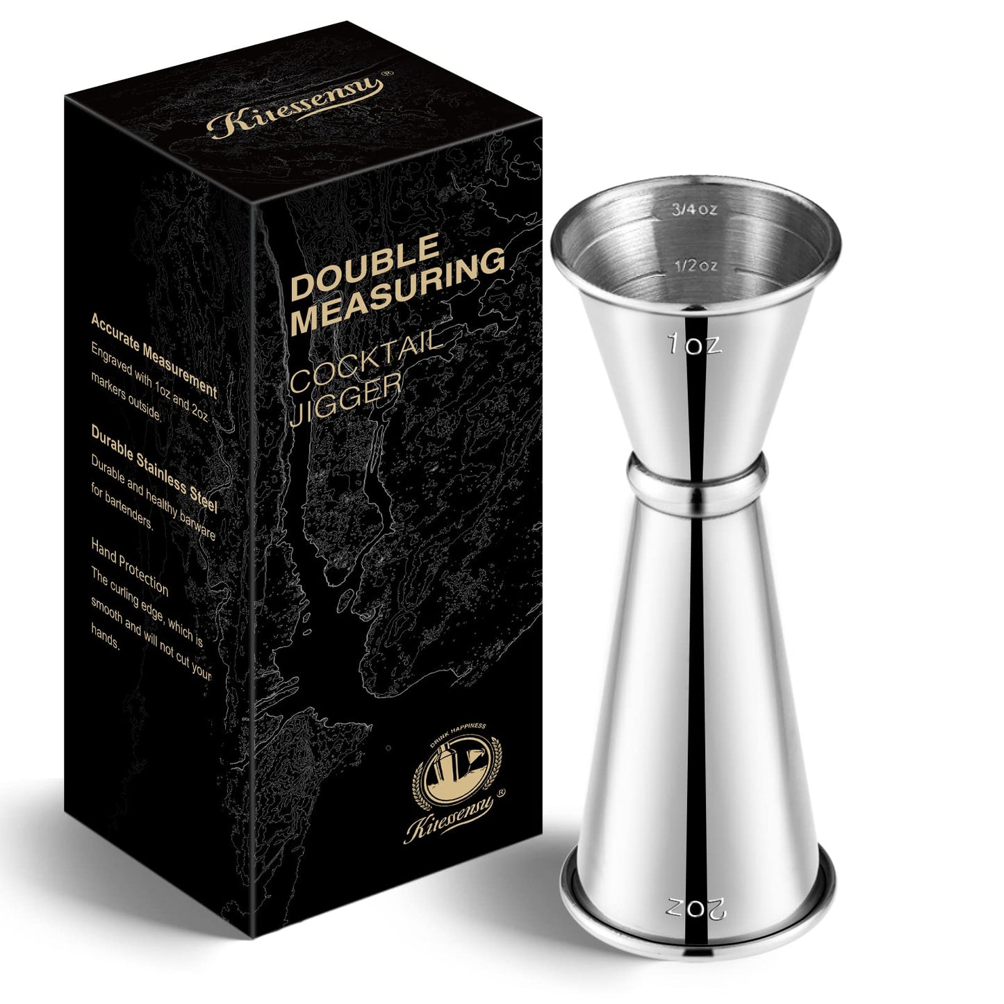 KITESSENSU Jigger for Bartending, Japanese Jigger 2 oz 1 oz with Measurements Inside, 304 Stainless Steel Double Cocktail measuring cup, Professional Bar Tool for Home & Bar Use