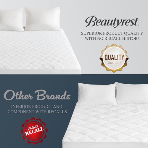 Beautyrest Cotton Blend Heated Mattress Pad Secure Comfort Technology - Luxury Quilted Electric Mattress Pad with Deep Pocket - 5-Setting Heat Controllers, Twin XL , White