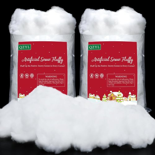 Artificial Fake Snow by [Brand Name] - 2LB Vacuum-Packed White Cotton for Christmas Decor | Fluffy Indoor Snow for Crafts & Parties