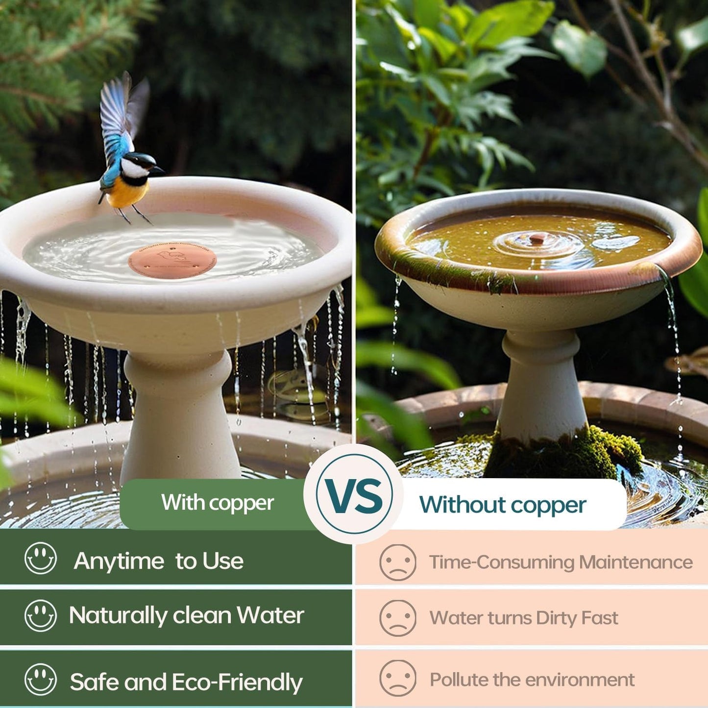 Skiennix Copper Bird Bath Purification Disk - Triple-Point Support for Clean Water | Universal Fit