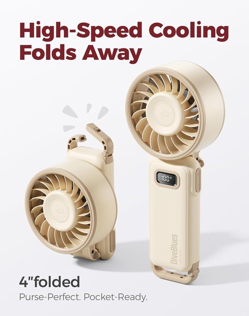 Diveblues Portable Handheld Fan - 7.4m/s Turbo Speed | 180° Foldable 4-in-1 Neck Fan with USB-C Rechargeable Design