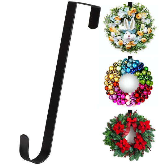 15” Wreath Hanger Over the Door Hooks, Non Scratch Wreath Door Hanger Hooks for Hanging Welcome Sign, Metal Wreath Hangers for Front Door Décor, Thin Door Hanger for Easter Halloween Home Decoration