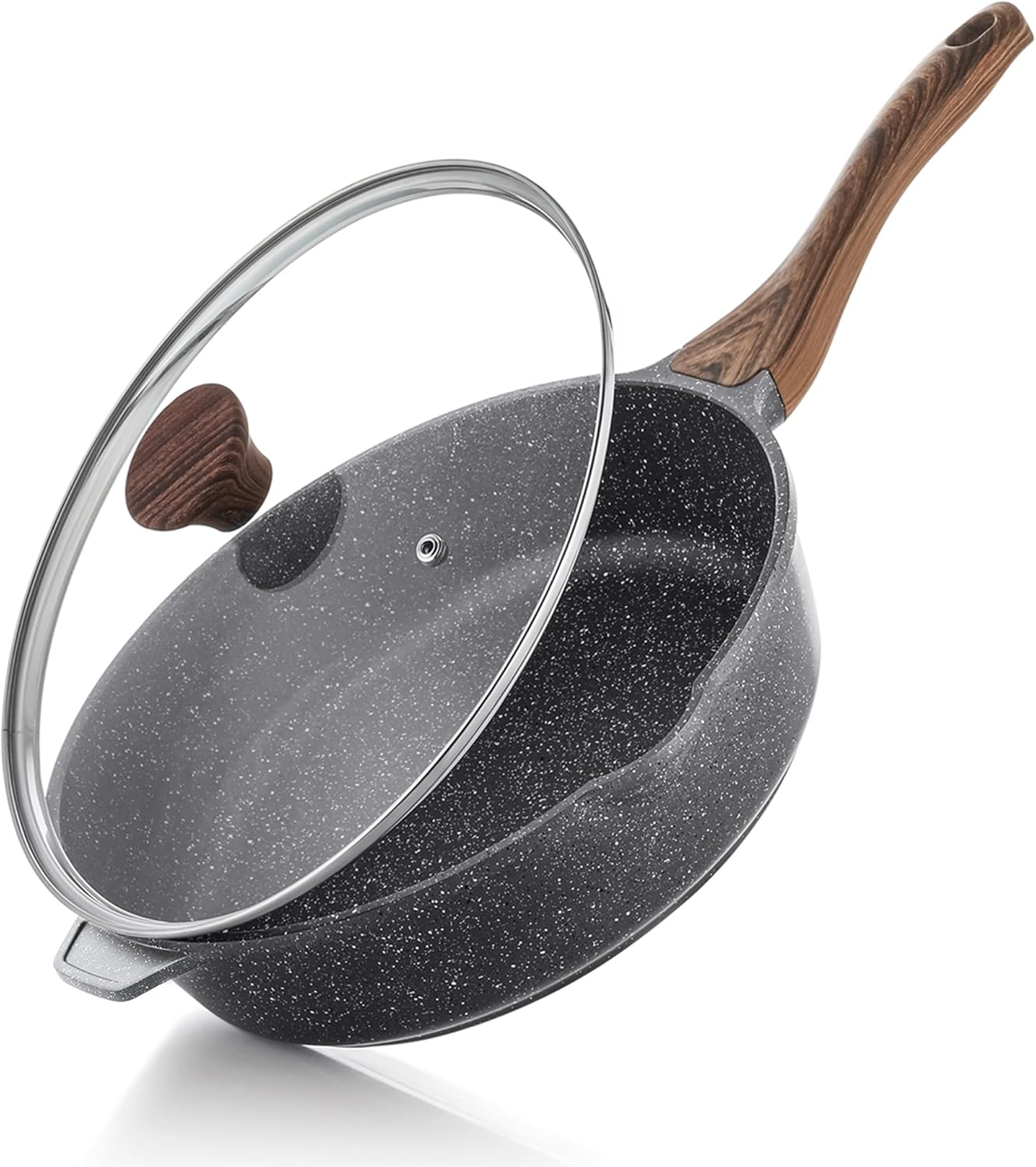 SENSARTE Nonstick Deep Frying Pan - 12-Inch Saute Pan with Lid & Stay-Cool Handle | Induction Compatible, PFOA Free