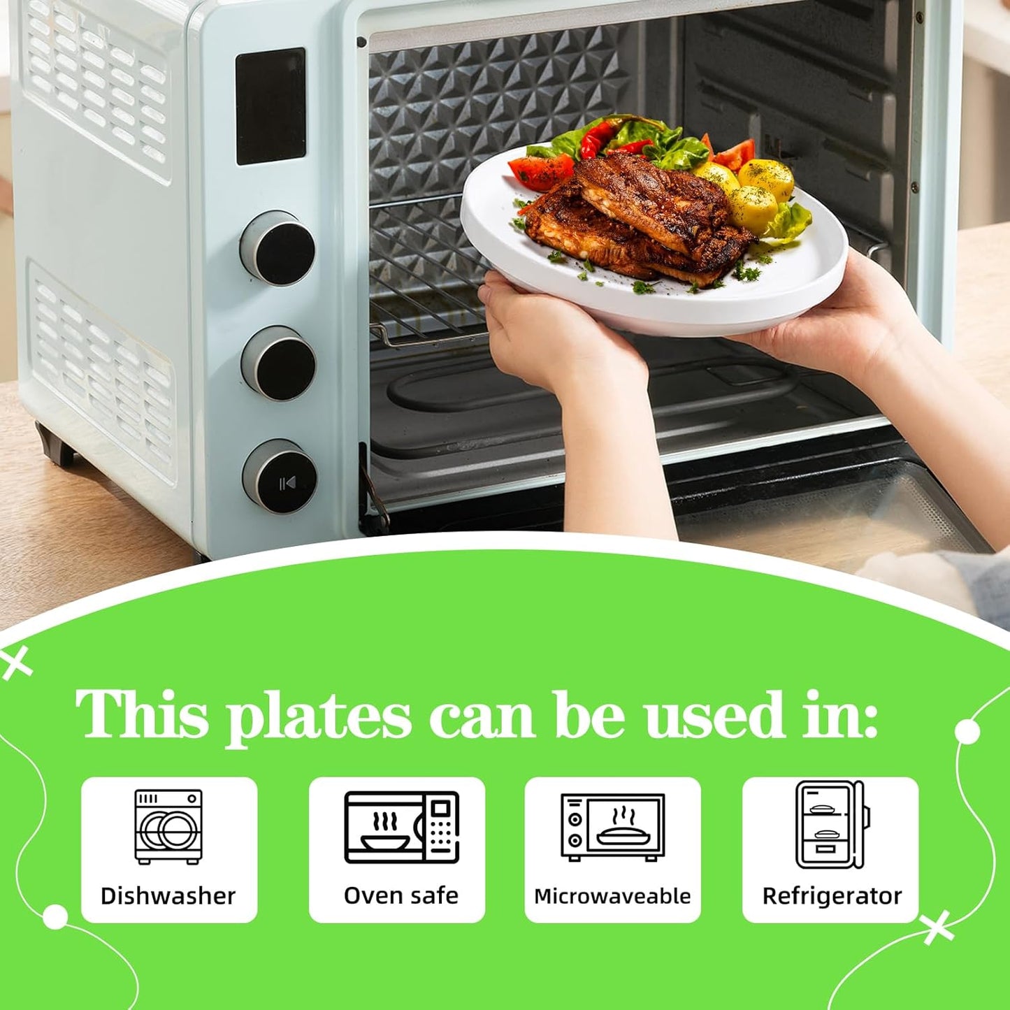 Regine Switzerland White Dinner Plates Set of 6 - 8 Inch Porcelain Dessert Plates | Microwave & Dishwasher Safe