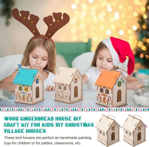 DoubleFill 36 Pcs Wooden Gingerbread House Craft Kit - DIY 3D Xmas Village for Kids, Perfect Winter Art Gift