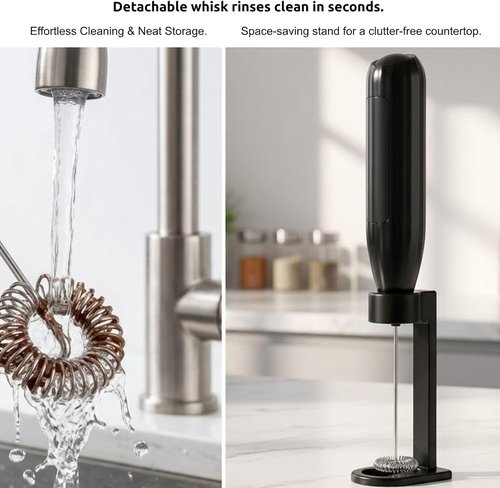 AllreLi Electric Milk Frother - Handheld Foam Maker with Stand & 2 Whisks for Coffee, Latte, Cappuccino, Matcha