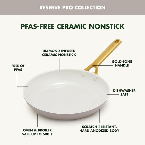GreenPan Nonstick Reserve Pro 8" Frying Pan - NSF Certified Ceramic, PFAS-Free, Oyster Gray