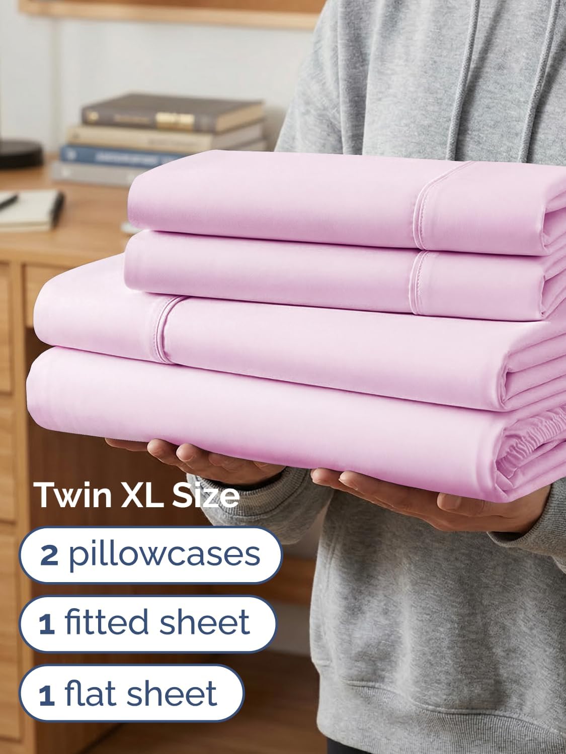 Skiennix Extra Deep Twin XL Sheet Set - 4-Piece Breathable Cooling Bedding - Soft, Wrinkle-Free Light Pink