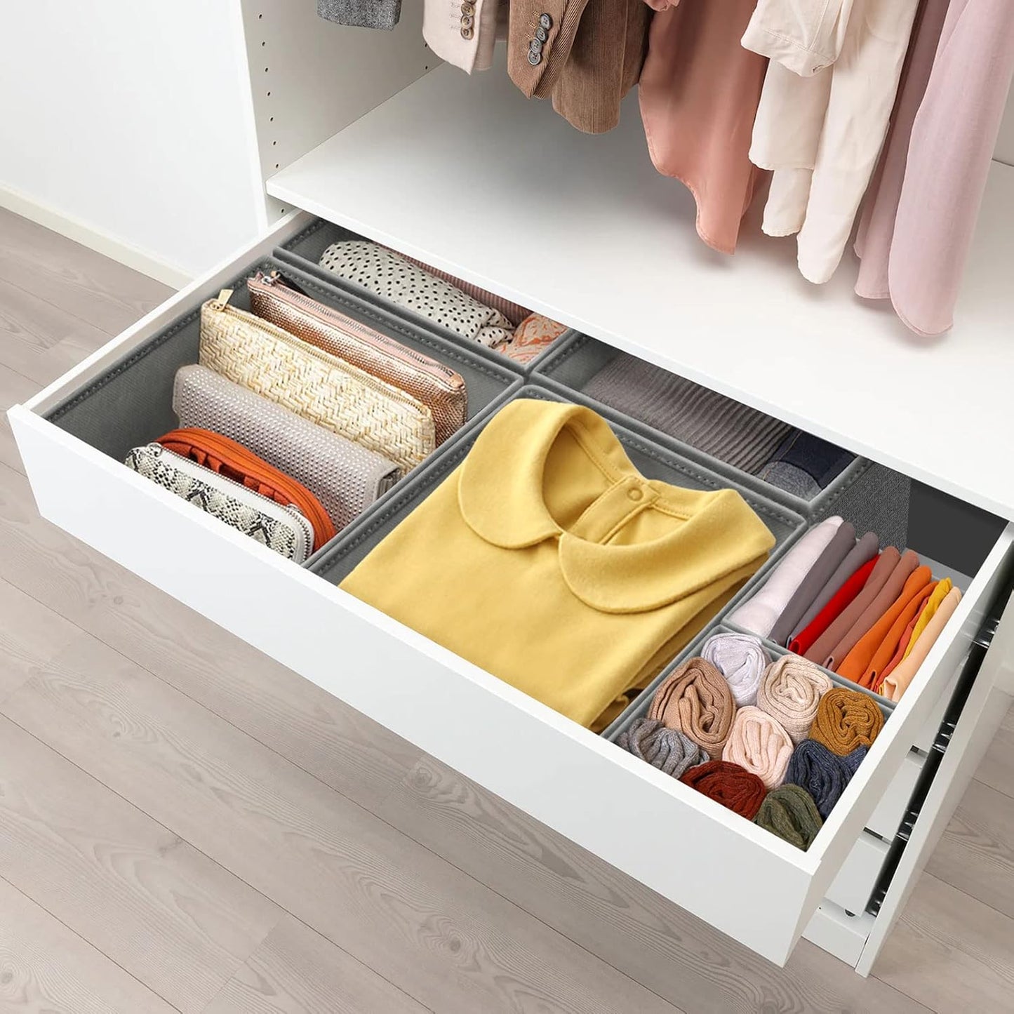 Skiennix Drawer Organizers - Foldable Clothing Storage Boxes for Closet & Dresser | 12 Pack in Grey