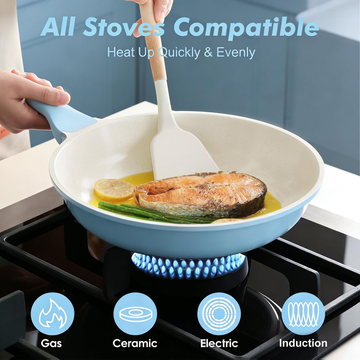 SENSARTE Nonstick Ceramic Frying Pan 8-Inch, Healthy Non Toxic Skillet, Induction Compatible Omelet Pan with Heat Resistant Handle, PFAS-Free, Blue